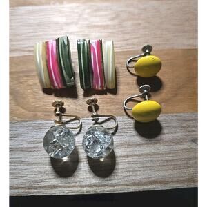 Pair of 3 Vtg Multicolor Crystal Beaded‎ Clip-On & Screw Back Earrings Jewelry
